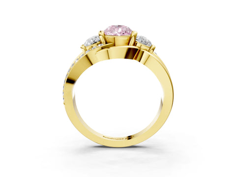 Yellow gold Three-Stone Fancy Pink Pear Cut Cut Diamond Split Shank Prong Set Ring_3