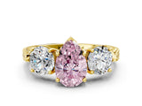 Yellow gold Three-Stone Fancy Pink Pear Cut Cut Milgrain Band Prong Setting Ring