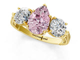Yellow gold Three-Stone Fancy Pink Pear Cut Cut Milgrain Band Prong Setting Ring_1