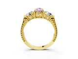 Yellow gold Three-Stone Fancy Pink Pear Cut Cut Milgrain Band Prong Setting Ring_3