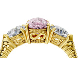 Yellow gold Three-Stone Fancy Pink Pear Cut Cut Milgrain Band Prong Setting Ring_4