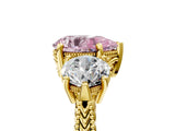Yellow gold Three-Stone Fancy Pink Pear Cut Cut Milgrain Band Prong Setting Ring_5