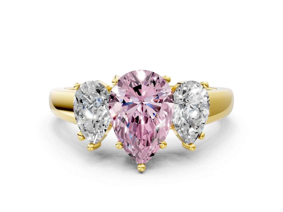 Yellow gold Three-Stone Fancy Pink Pear Cut Cut Solitaire Ring with Classic Prong Setting