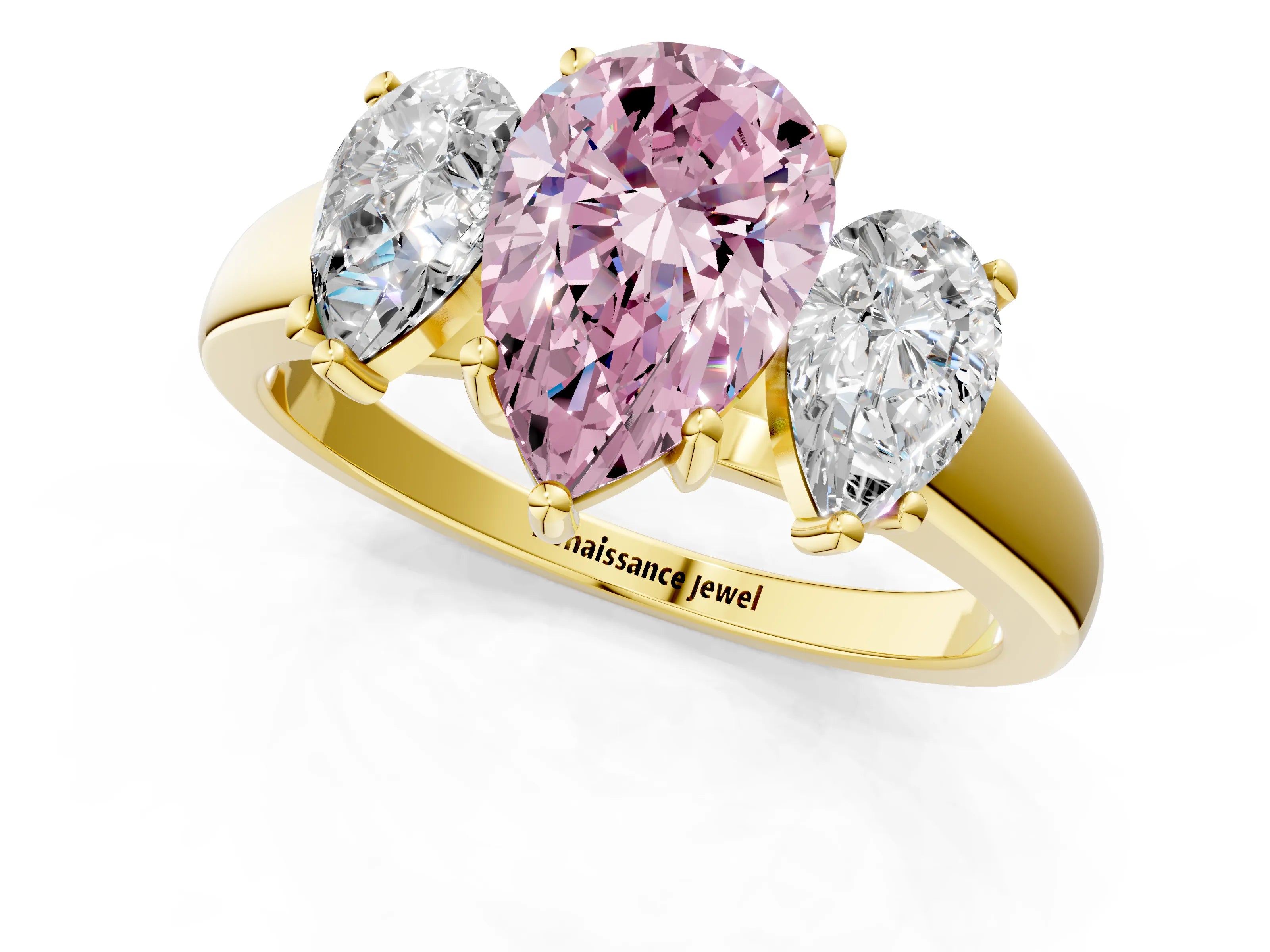 Yellow gold Three-Stone Fancy Pink Pear Cut Cut Solitaire Ring with Classic Prong Setting_1