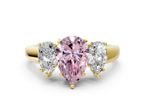 Yellow gold Three-Stone Fancy Pink Pear Cut Cut Solitaire Ring with Classic Prong Setting