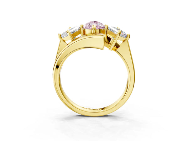 Yellow gold Three-Stone Fancy Pink Pear Cut Cut Tension Band Ring with Four-Prong Setting