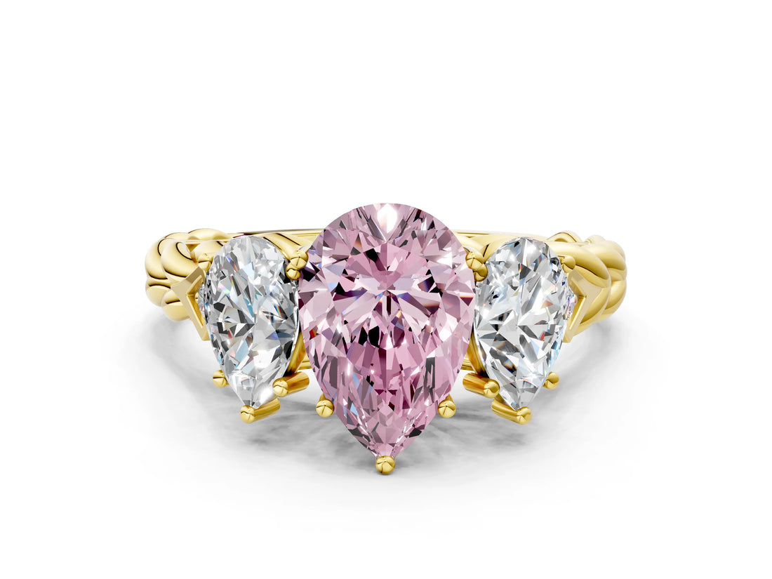 Yellow gold Three-Stone Fancy Pink Pear Cut Diamond Braided Band Ring with Four-Prong Setting_40