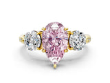 Yellow gold Three-Stone Fancy Pink Pear Cut Diamond Channel Set Engagement Ring with Prong Setting