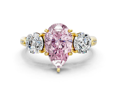 Yellow gold Three-Stone Fancy Pink Pear Cut Diamond Channel Set Engagement Ring with Prong Setting_12