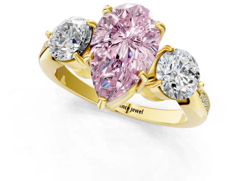 Yellow gold Three-Stone Fancy Pink Pear Cut Diamond Channel Set Engagement Ring with Prong Setting_1