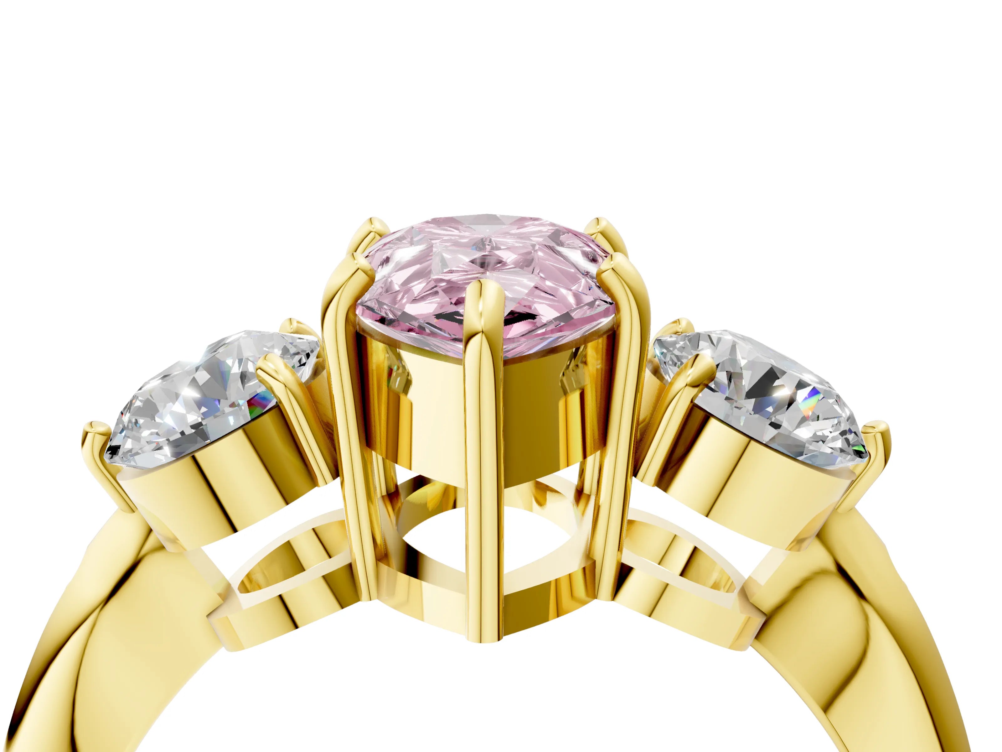Yellow gold Three-Stone Fancy Pink Pear Cut Diamond Channel Set Engagement Ring with Prong Setting_4