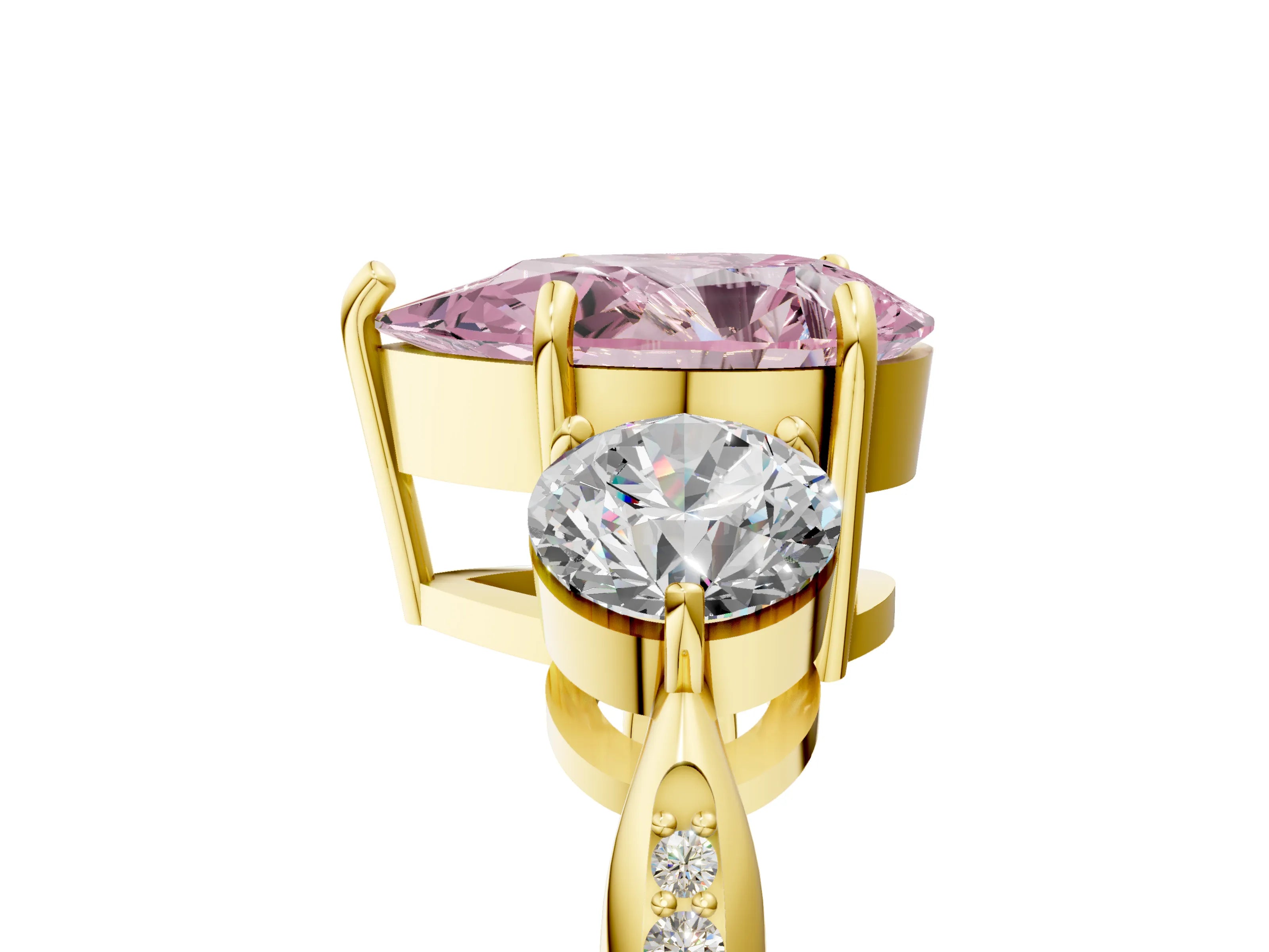 Yellow gold Three-Stone Fancy Pink Pear Cut Diamond Channel Set Engagement Ring with Prong Setting_5