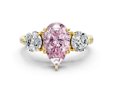 Yellow gold Three-Stone Fancy Pink Pear Cut Diamond Channel Set Engagement Ring with Prong Setting