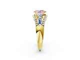 Yellow gold Three-Stone Fancy Pink Pear Cut Diamond Engagement Ring with Pave Band and Prong Setting_2