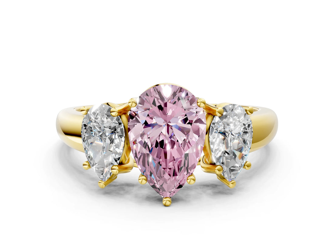 Yellow gold Three-Stone Fancy Pink Pear Cut Diamond Engagement Ring with Prong Setting_3