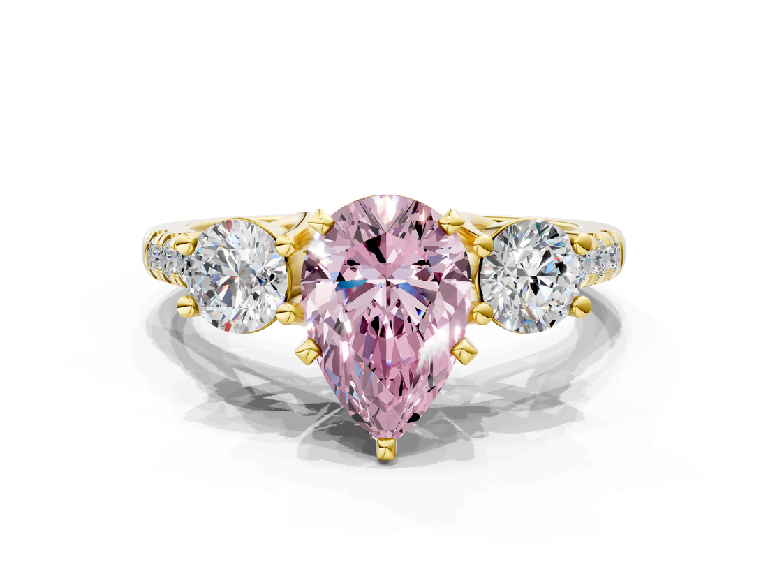Yellow gold Three-Stone Fancy Pink Pear  Cut Diamond Pavé Band with Four-Prong Setting_28