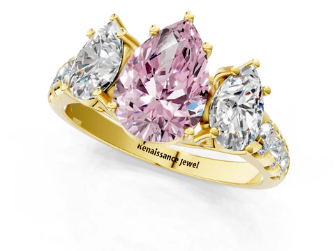 Yellow gold Three-Stone Fancy Pink Pear Cut Diamond Pavé Band with Prong Setting_1