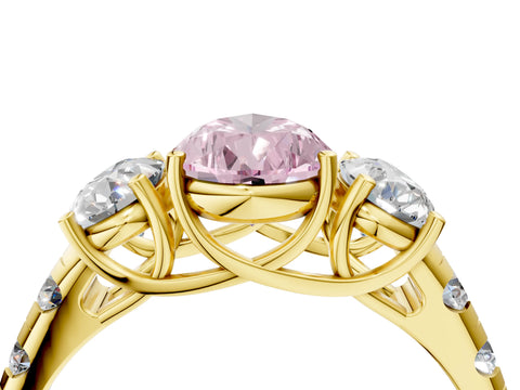 Yellow gold Three-Stone Fancy Pink Pear Cut Diamond Pavé Band with Prong Setting_4