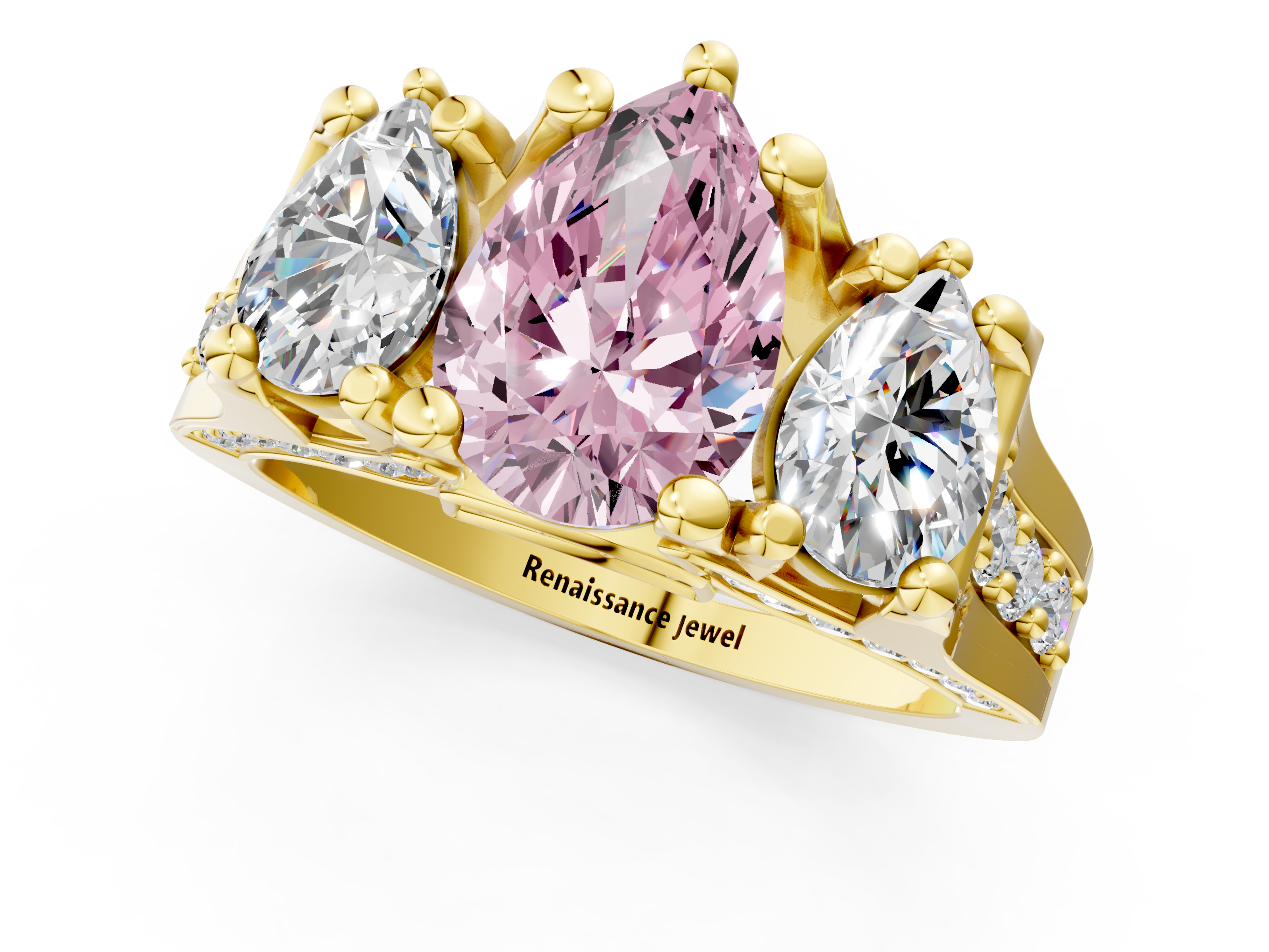 Yellow gold Three-Stone Fancy Pink Pear  Cut Diamond Ring with Channel-Set Band and Four-Prong Setting_33