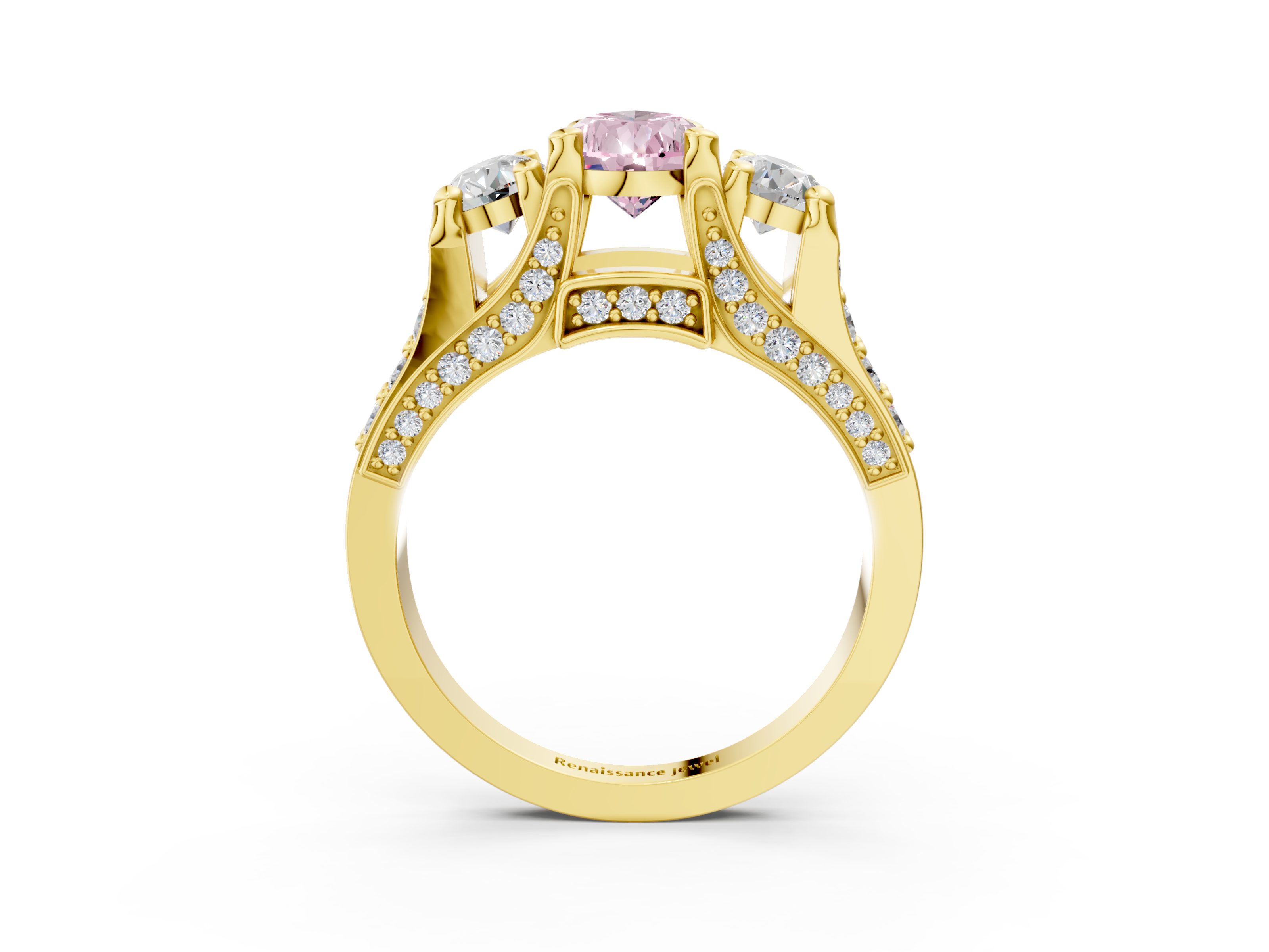 Yellow gold Three-Stone Fancy Pink Pear  Cut Diamond Ring with Channel-Set Band and Four-Prong Setting_35