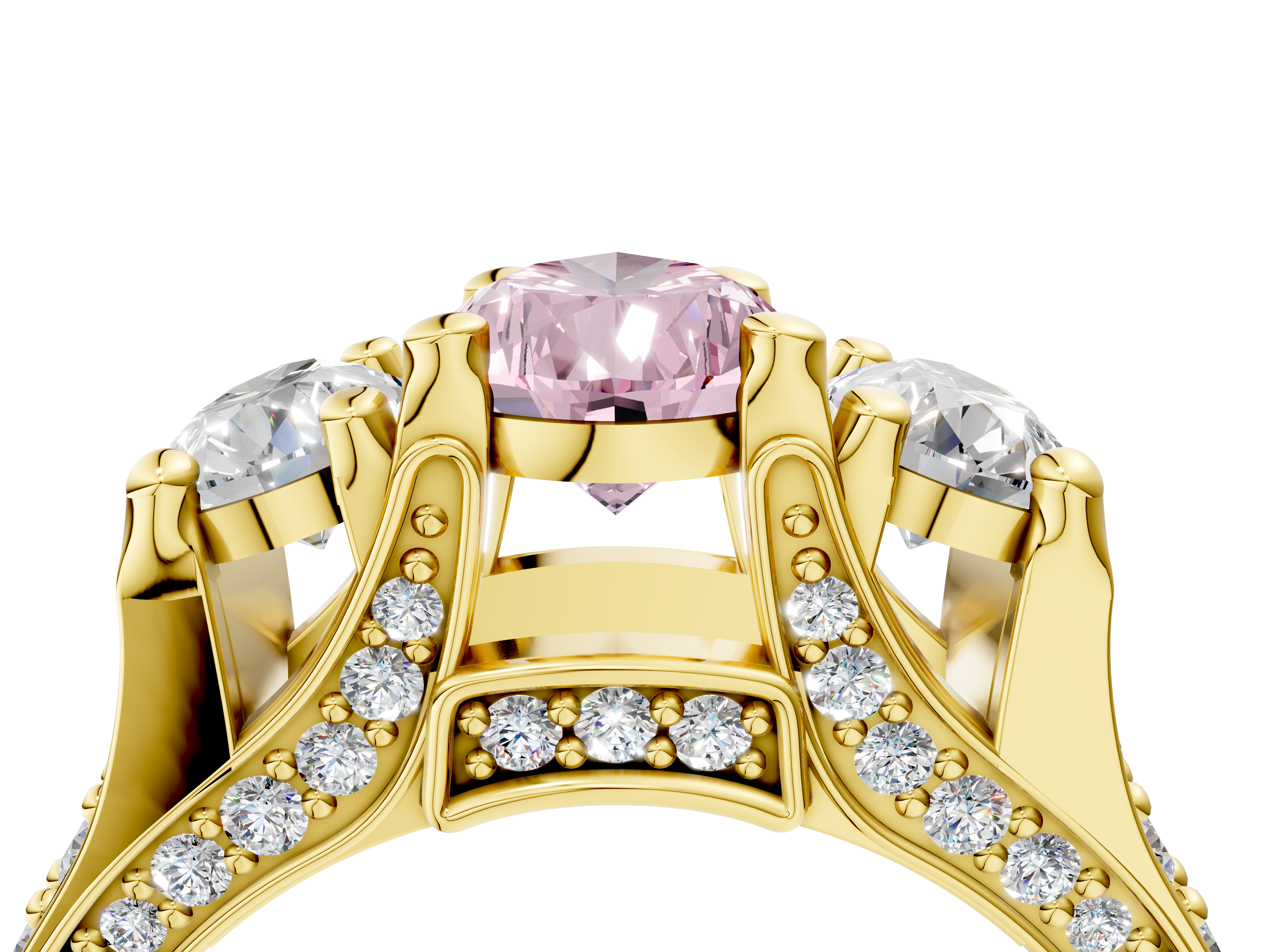 Yellow gold Three-Stone Fancy Pink Pear  Cut Diamond Ring with Channel-Set Band and Four-Prong Setting_36