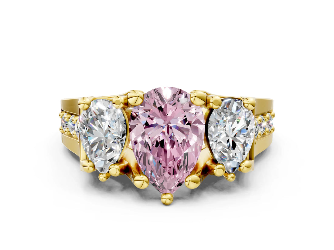 Yellow gold Three-Stone Fancy Pink Pear  Cut Diamond Ring with Channel-Set Band and Four-Prong Setting_49