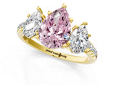 Yellow gold Three-Stone Fancy Pink Pear Cut Diamond Ring with Pavé Band and Prong Setting_91