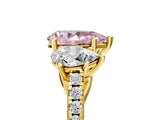 Yellow gold Three-Stone Fancy Pink Pear Cut Diamond Ring with Pavé Band and Prong Setting_95
