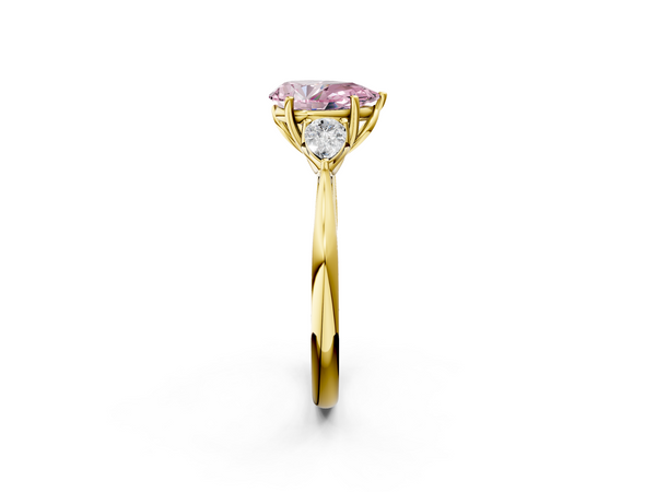 Yellow gold Three-Stone Fancy Pink Pear  Cut Diamond Ring with Pear Side Stones in Four-Prong Setting