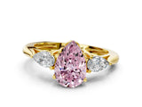 Yellow gold Three-Stone Fancy Pink Pear Cut Diamond Ring with Pear  Side Stones in Four-Prong Setting_12
