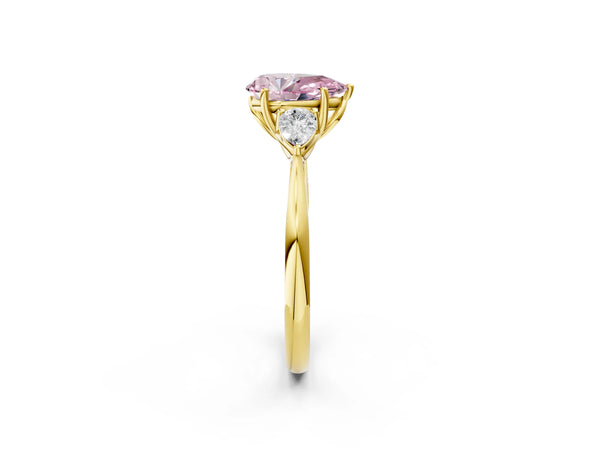 Yellow gold Three-Stone Fancy Pink Pear Cut Diamond Ring with Pear  Side Stones in Four-Prong Setting
