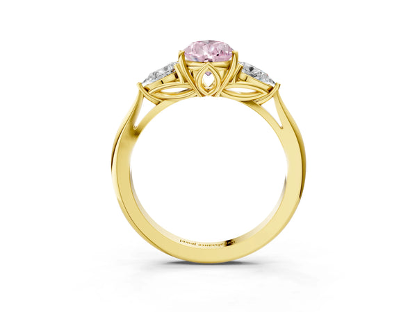 Yellow gold Three-Stone Fancy Pink Pear Cut Diamond Ring with Pear  Side Stones in Four-Prong Setting