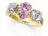 Yellow gold Three-Stone Fancy Pink Pear Cut Diamond Ring with Round Side Stones, Classic Band, and Four-Prong Setting_1