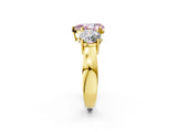 Yellow gold Three-Stone Fancy Pink Pear Cut Diamond Ring with Round Side Stones, Classic Band, and Four-Prong Setting_2