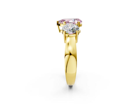 Yellow gold Three-Stone Fancy Pink Pear Cut Diamond Ring with Round Side Stones, Classic Band, and Four-Prong Setting_2