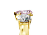 Yellow gold Three-Stone Fancy Pink Pear Cut Diamond Ring with Round Side Stones, Classic Band, and Four-Prong Setting_5
