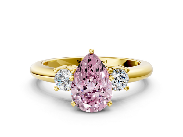 Yellow gold Three-Stone Fancy Pink Pear  Cut Diamond Solitaire with Prong Setting and Classic Band