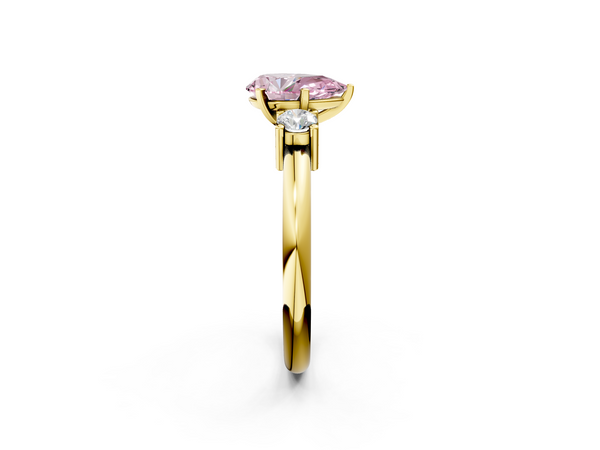 Yellow gold Three-Stone Fancy Pink Pear  Cut Diamond Solitaire with Prong Setting and Classic Band