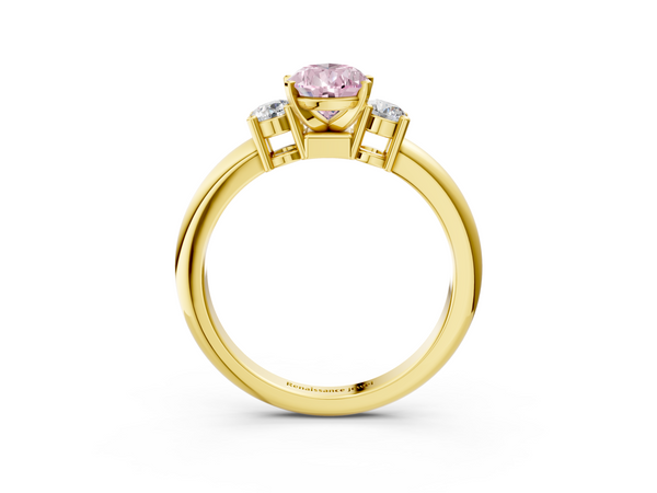 Yellow gold Three-Stone Fancy Pink Pear  Cut Diamond Solitaire with Prong Setting and Classic Band