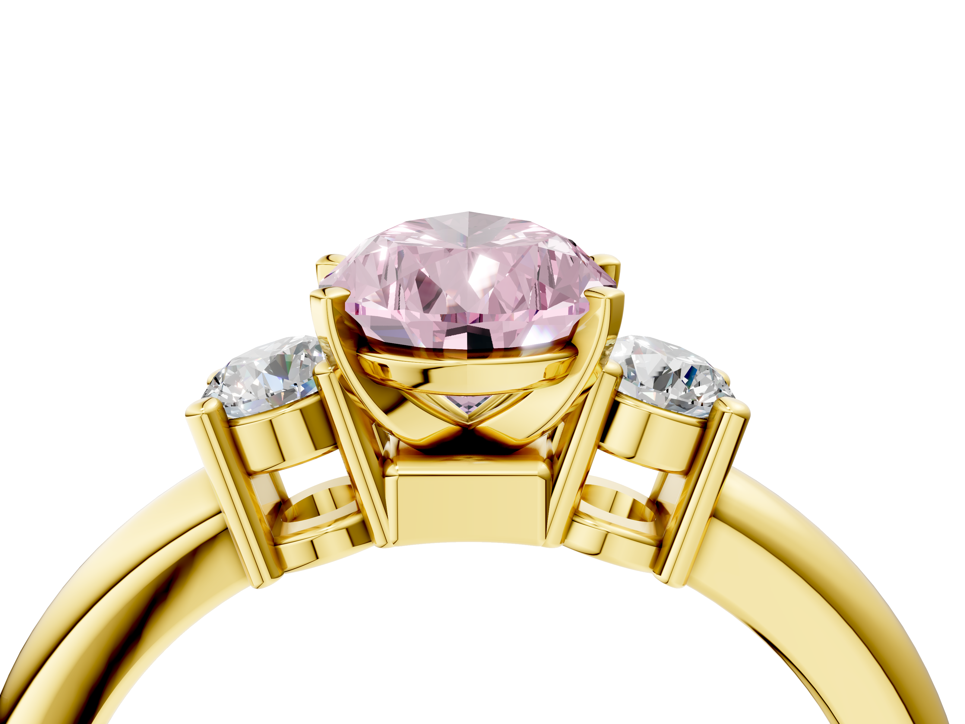 Yellow gold Three-Stone Fancy Pink Pear  Cut Diamond Solitaire with Prong Setting and Classic Band_32
