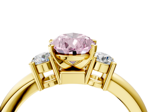 Yellow gold Three-Stone Fancy Pink Pear  Cut Diamond Solitaire with Prong Setting and Classic Band_32