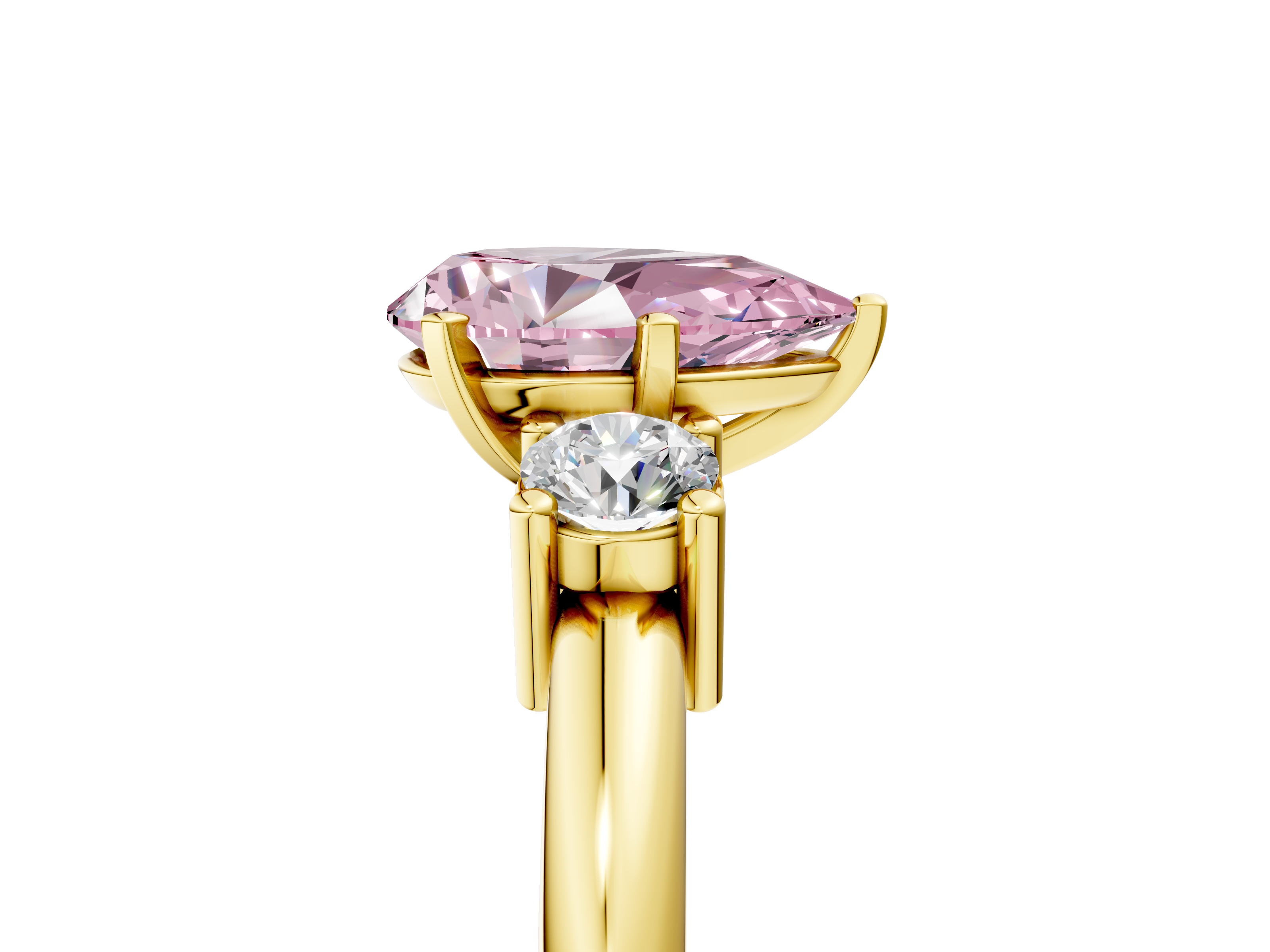 Yellow gold Three-Stone Fancy Pink Pear  Cut Diamond Solitaire with Prong Setting and Classic Band_33