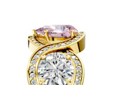 Yellow gold Three-Stone Fancy Pink Pear Cut Diamond Wave Pave Band with Prong Setting_11