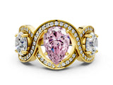 Yellow gold Three-Stone Fancy Pink Pear Cut Diamond Wave Pave Band with Prong Setting_6