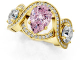 Yellow gold Three-Stone Fancy Pink Pear Cut Diamond Wave Pave Band with Prong Setting_7