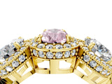 Yellow gold Three-Stone Fancy Pink Pear Cut Halo Diamond Milgrain Band with Four-Prong Setting_10