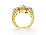 Yellow gold Three-Stone Fancy Pink Pear Cut Halo Diamond Milgrain Band with Four-Prong Setting_3