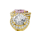 Yellow gold Three-Stone Fancy Pink Pear Cut Halo Diamond Milgrain Band with Four-Prong Setting_5