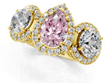Yellow gold Three-Stone Fancy Pink Pear Cut Halo Diamond Milgrain Band with Four-Prong Setting_7