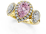 Yellow gold Three-Stone Fancy Pink Pear Cut Halo Diamond Ring with Pave Band and Four-Prong Setting_1
